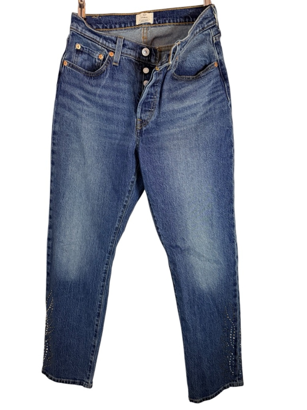 Levi’s 501 Curve Studded Jeans Size 28 Medium Wash Straight Leg Vintage Style - Picture 3 of 10